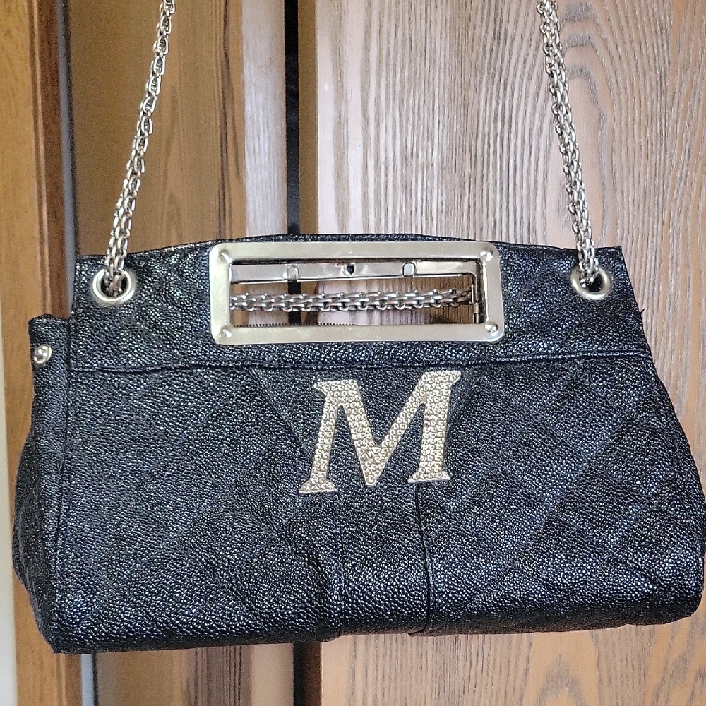 Pebbled Black Handbag with Silver  Accents